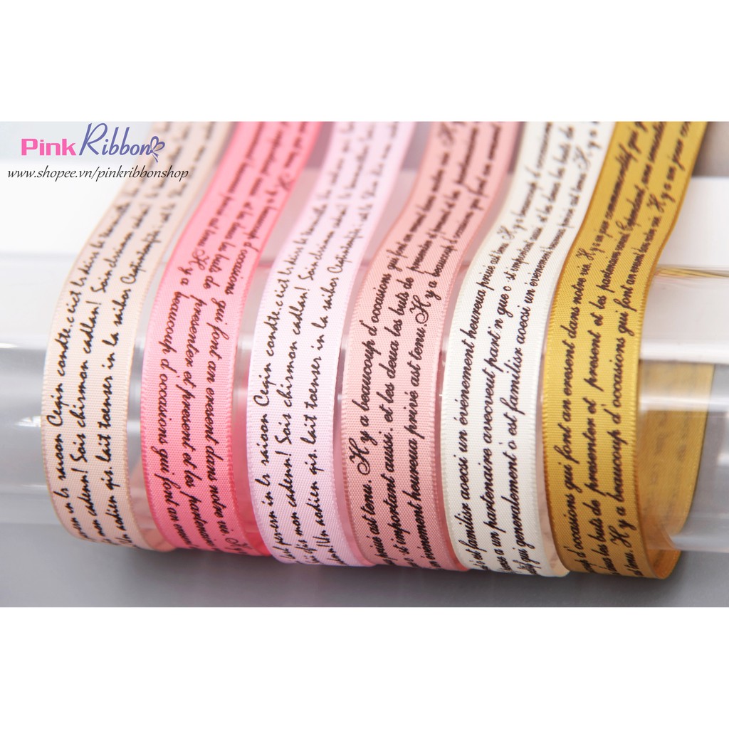 CUỘN 5M - Ruy băng satin cỡ 16mm in chữ nhí