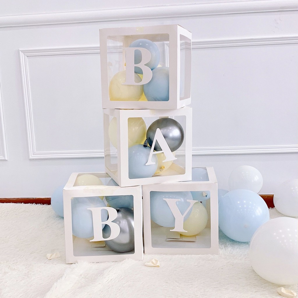 Hộp chữ BABY trang trí sinh nhật cho bé, hộp đựng bong bóng trong suốt sáng tạo MP000