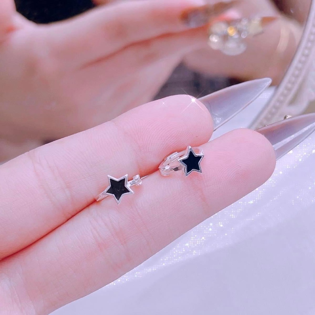 Bông tai khóa tròn sơn đen các hình xinh xắn chuẩn bạc Mainomi Shop Bạc Xinh