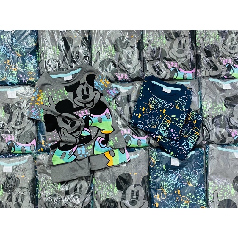 Set 2 bộ cộc tay Mickey cho bé trai màu ghi xanh size từ 10-24 cân