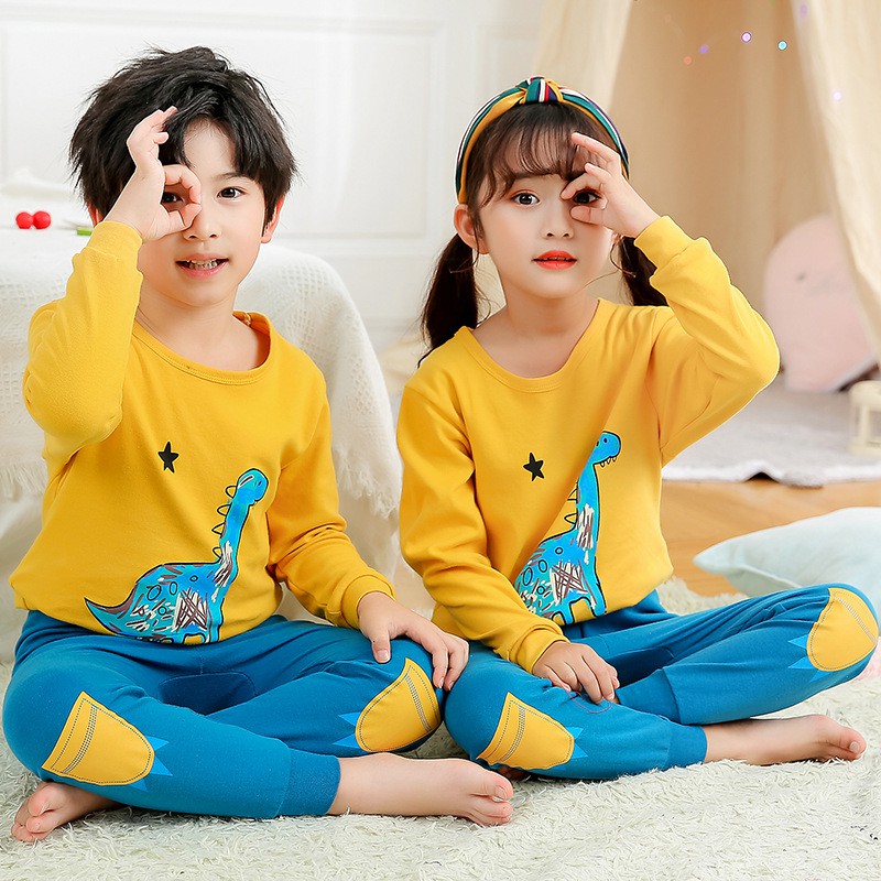 Bộ quần áo cotton cổ tròn thời trang thu đông cho trẻ em