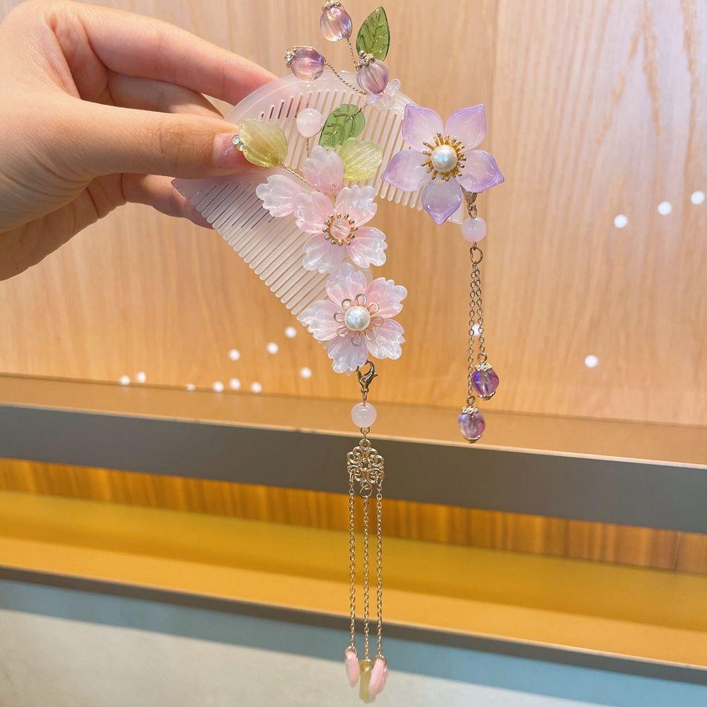 Trâm Cài Tóc Đính Hoa Và Bướm Phối Tua Rua Kiểu Trung Hoa Dễ Thương Cho Bé Gái