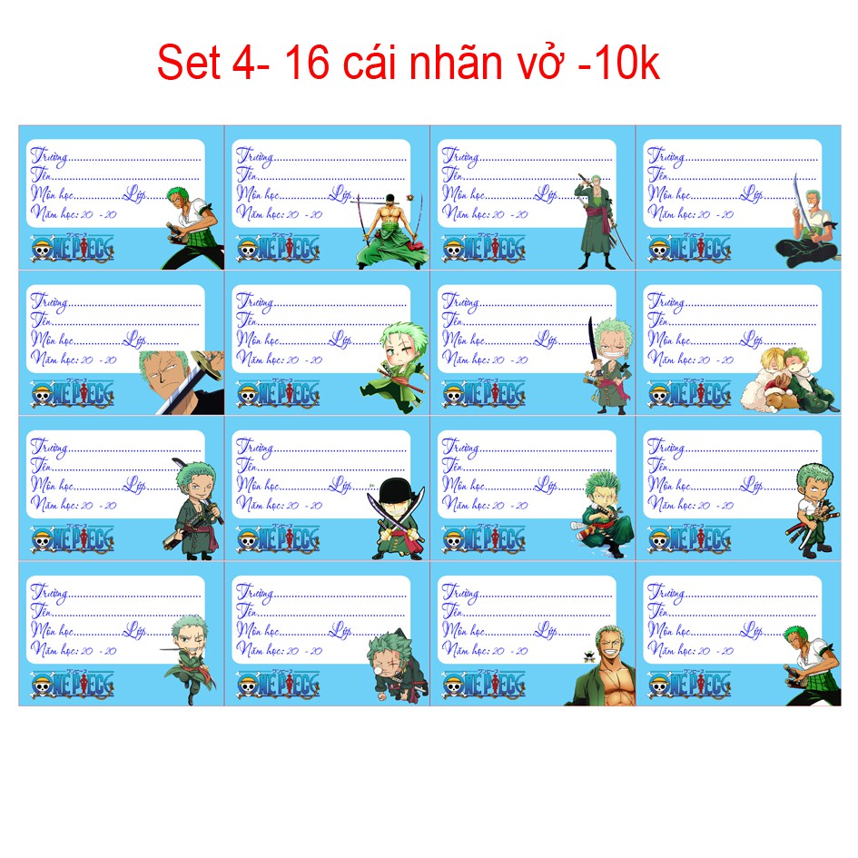 Nhãn-Vở-anime-hoạt-hình -One piece(1 set 16 nhãn vở -giá 10k)