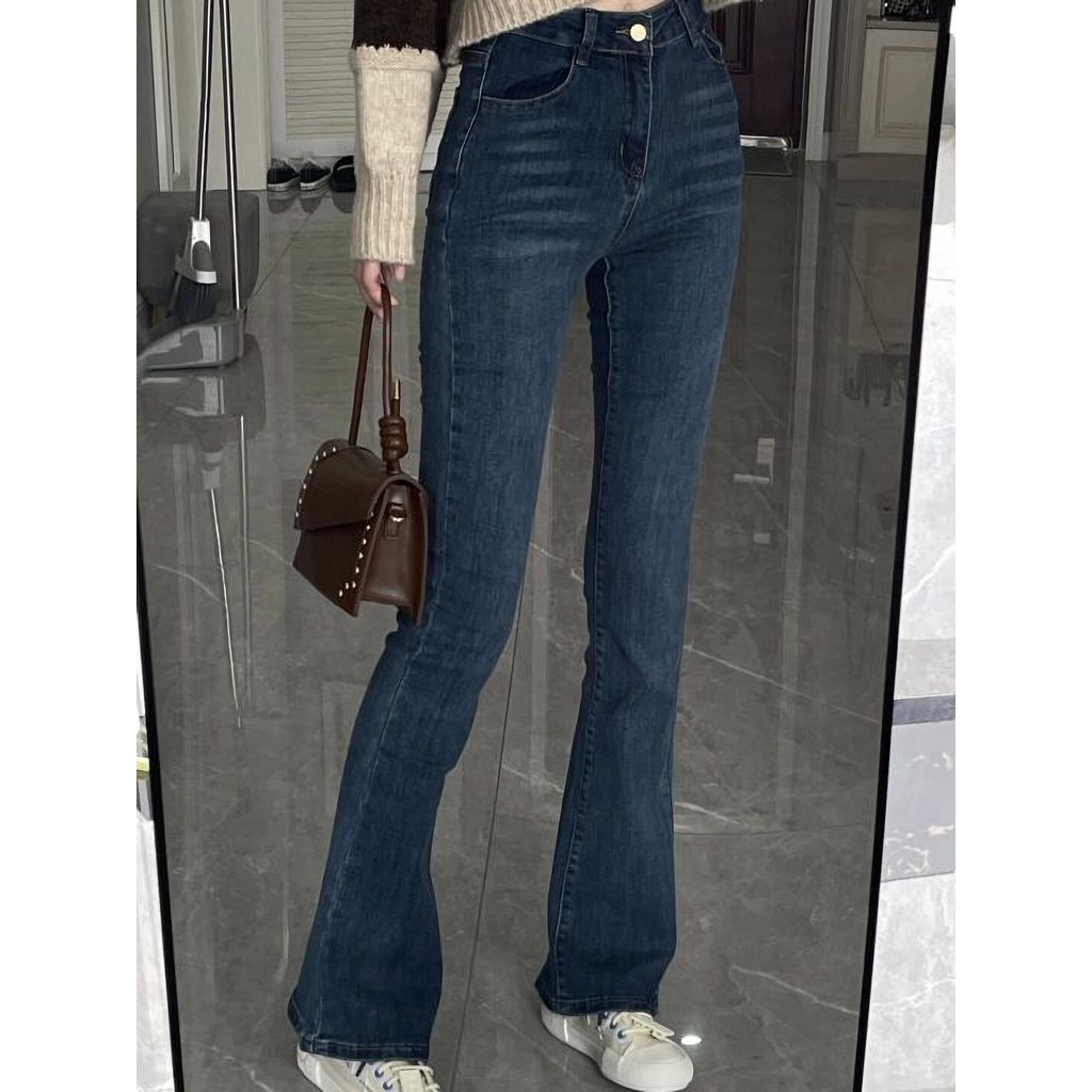  Xiaozhainv Quần jeans lưng cao ống loe thời trang Hàn Quốc xinh xắn dành cho nữ | BigBuy360 - bigbuy360.vn
