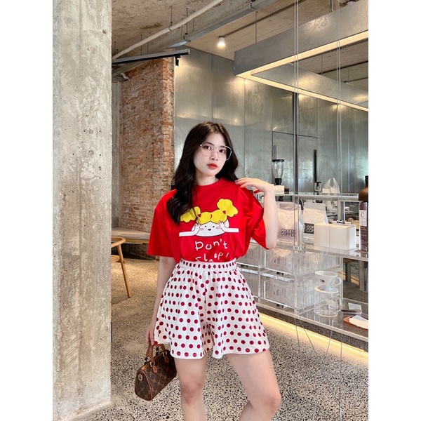 Set Đùi Áo Đỏ Quần Bi Form Xoè