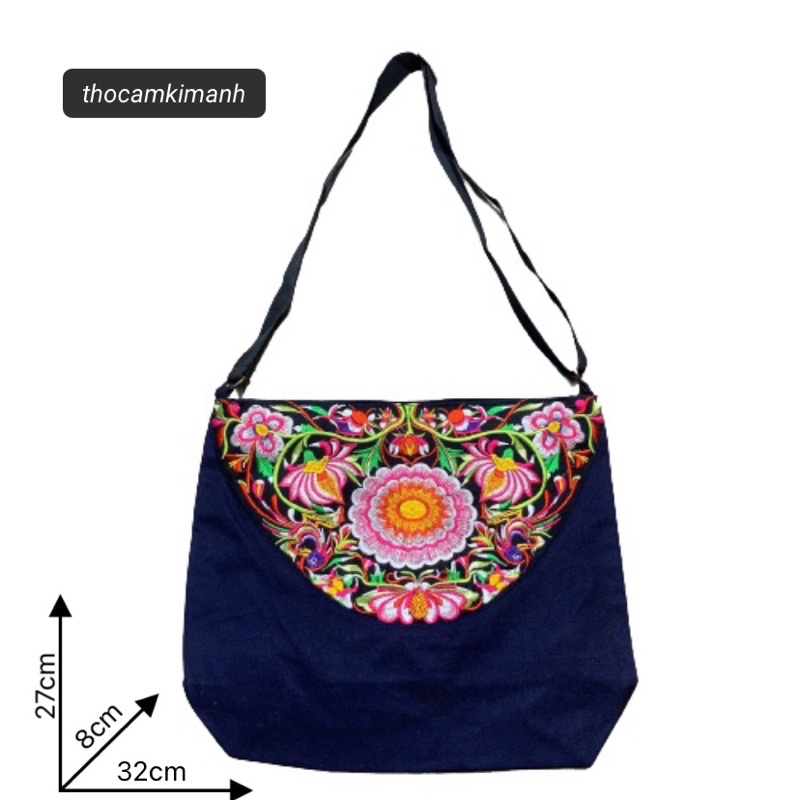 Túi đeo chéo thêu hoa 2 ngăn