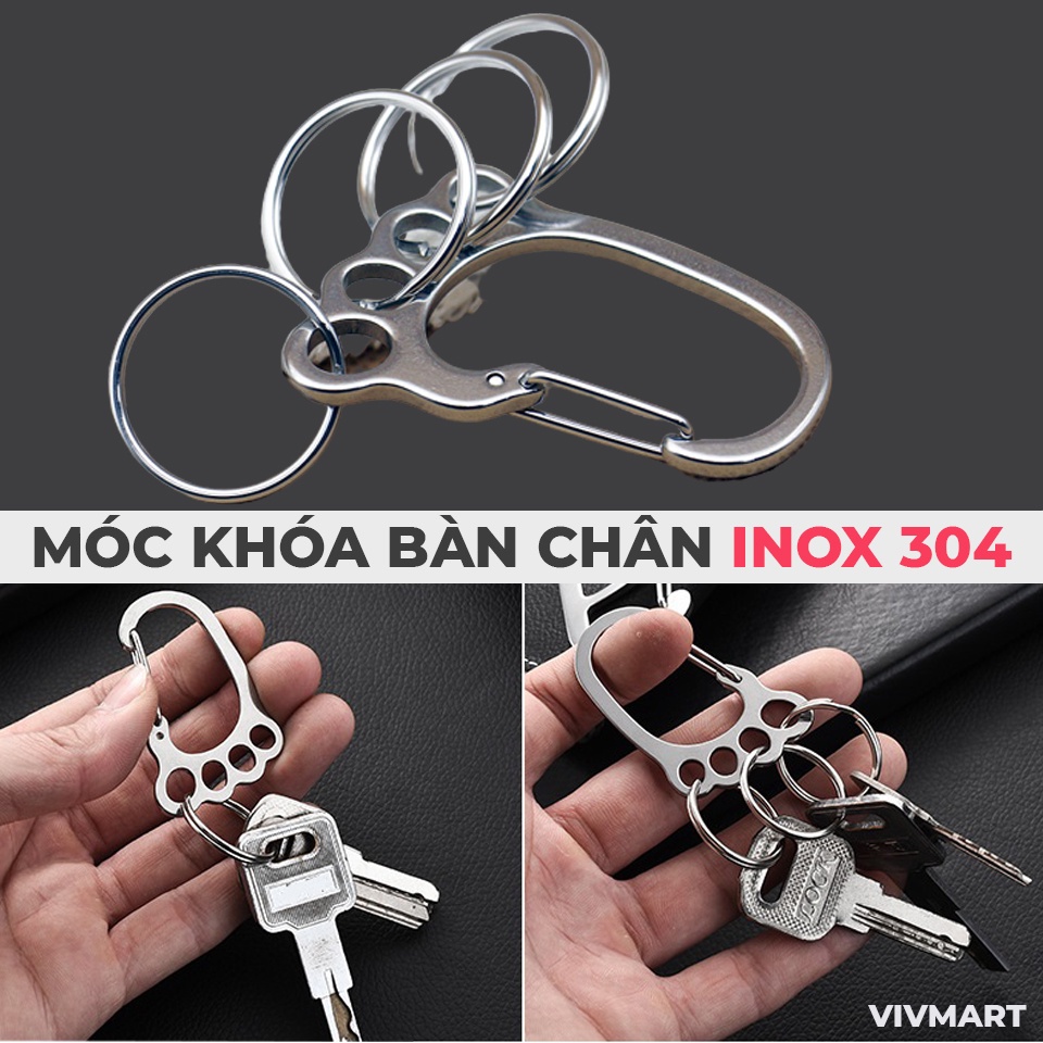 ✅ Móc Khóa Inox 304 Hình Bàn Chân - Móc Khóa Cài Thắt Lưng Cao Cấp - Móc khóa Ô tô Xe Máy