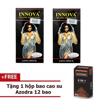 Bộ 2 Hộp Bao Cao Su Gân Gai Innova Hộp 12 Bao x 2 hộp (Đen).+Tặng 1 hộp bao cao su Azodra 4 in Kéo Dài Thời Gian Quan Hê