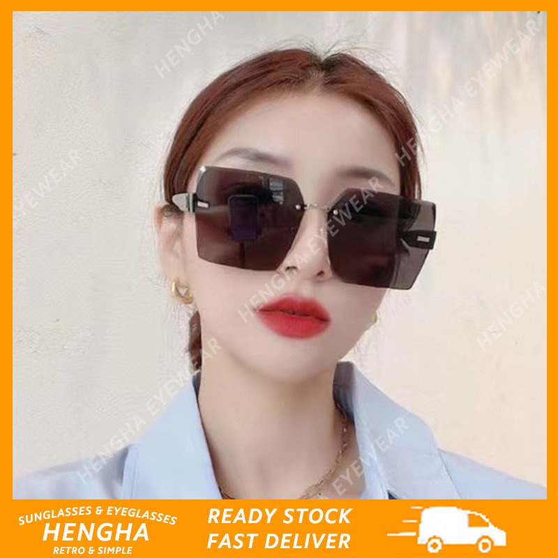 (HENGHA) Kính Mát Gọng Vuông Không Viền Thời Trang Phương Tây