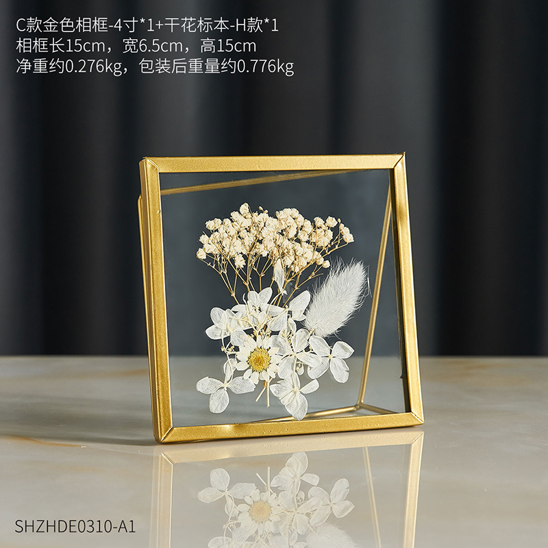 Khung ảnh kim loại mẫu hoa khô phòng khách kiểu Châu Âu sáng tạo Khung kính hình học ins đơn giản Khung ảnh 6 inch