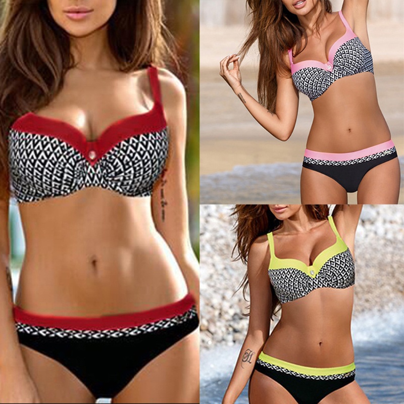 Bộ Bikini Hai Mảnh Lưng Thấp In Họa Tiết Hoa Có Đệm Nâng Ngực Cho Nữ