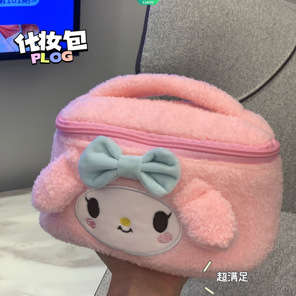 Túi Đựng Mỹ Phẩm Bằng Lông Nhung Dễ Thương Sức Chứa Lớn Kuromi Và My Melody Làm Quà Tặng Sinh Nhật Cho Bé Gái
