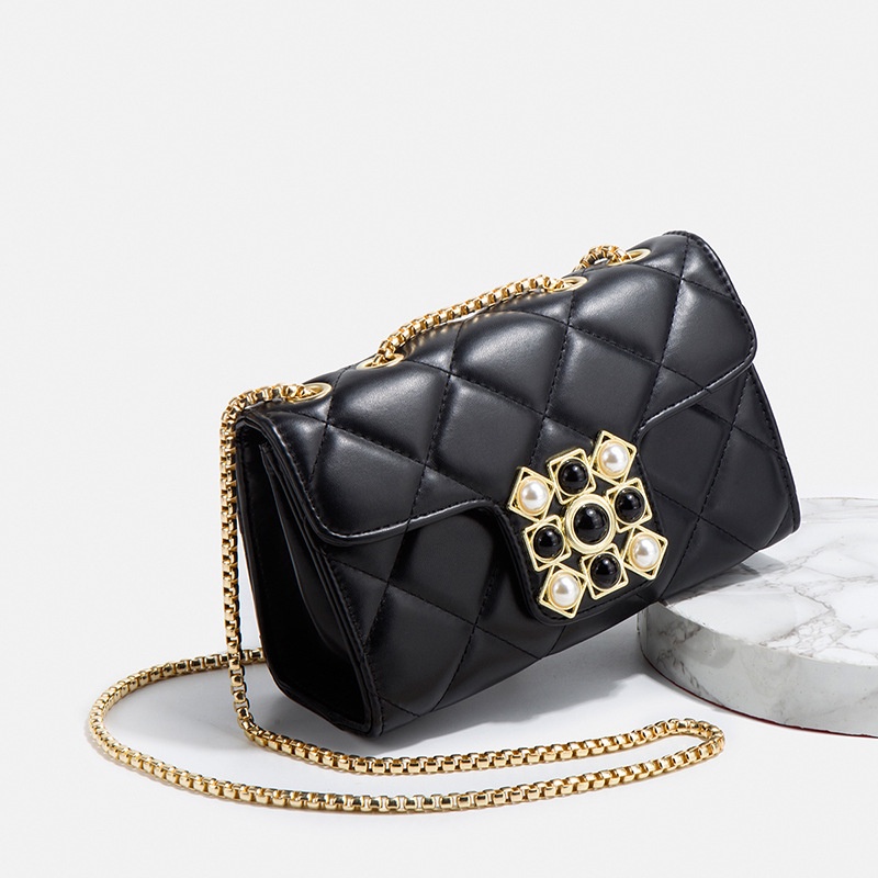 Túi Đeo Chéo Đính Kim Cương Giả &amp; Ngọc Trai Có Khóa Cài Thời Trang Cho Nữ