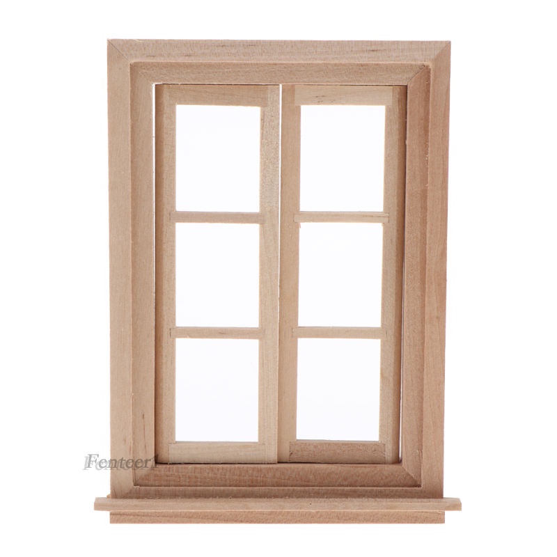 Bộ cửa sổ đôi bằng gỗ 1/12 cho nhà búp bê