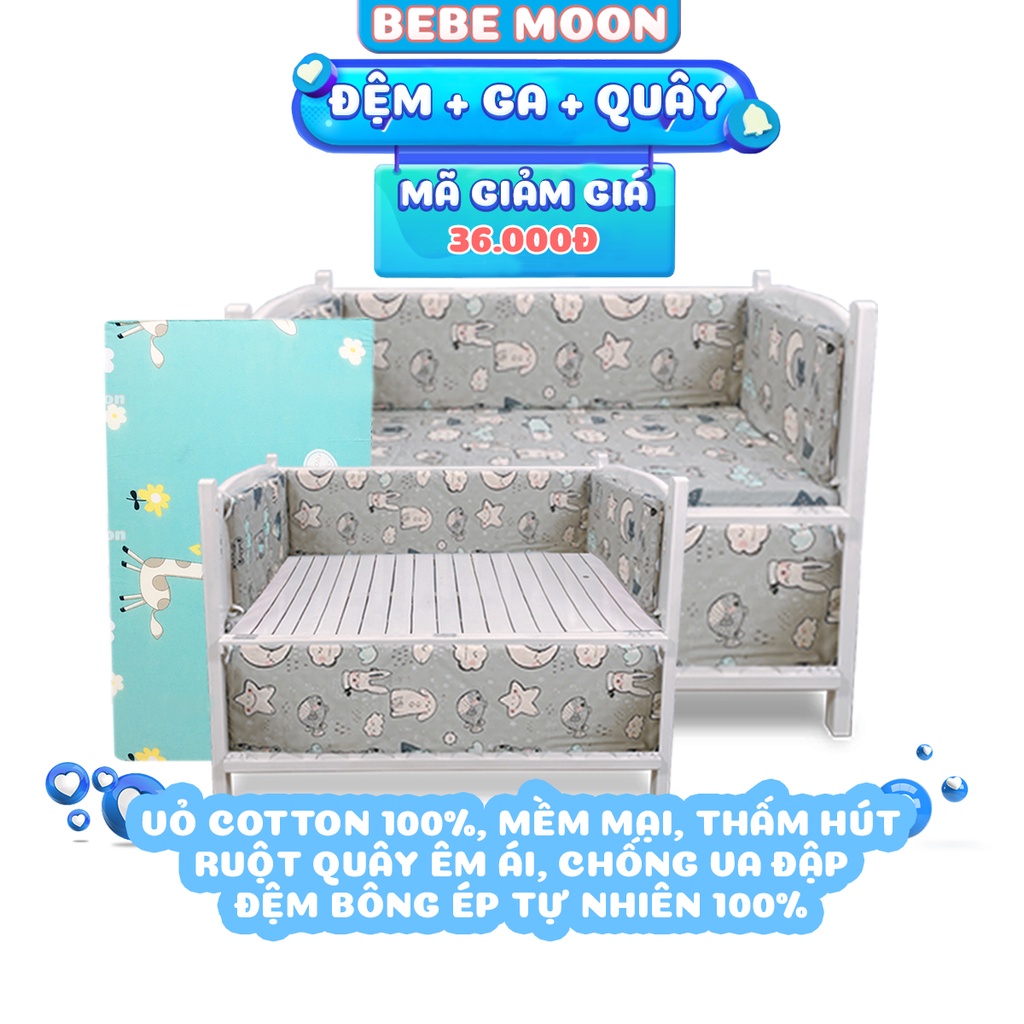 Combo 3 Sản Phẩm Đệm Bông Ép-Ga Chun Bọc Đệm Cũi-Bộ 4 Tấm Quây Cho Cũi Made In Việt Nam