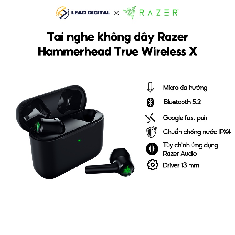 Tai nghe Razer Hammerhead True Wireless X | Driver 13mm | Micro Đa hướng | Độ trễ thấp 60ms | Điều khiển cảm ứng | 42g