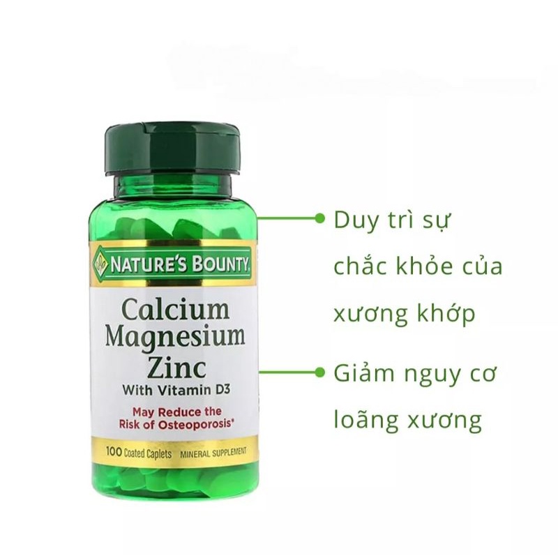 Viên bổ sung canxi, magie & kẽm hỗ trợ sự phát triển,duy trì, chắc khỏe của xương,chống còi xương