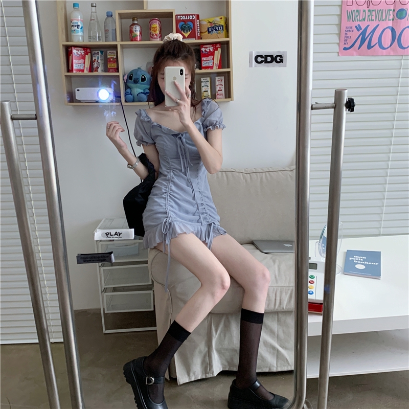 Đầm IELGY màu trơn phong cách retro thời trang quyến rũ dành cho nữ