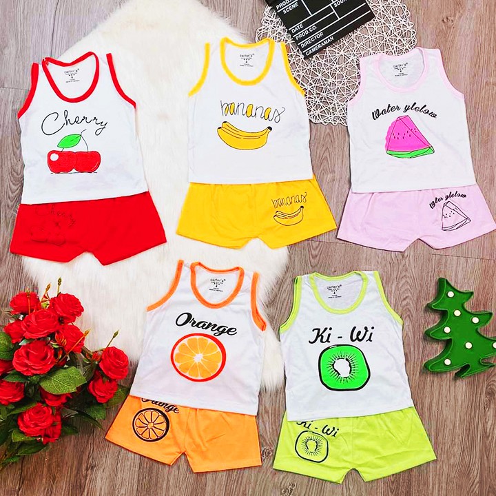 Set 5 bộ cotton cho bé, combo 5 bộ ba lỗ cho bé chất cotton 2 chiều họa tiết hoa quả cho bé 4-15kg BBShine - BVN013-SET