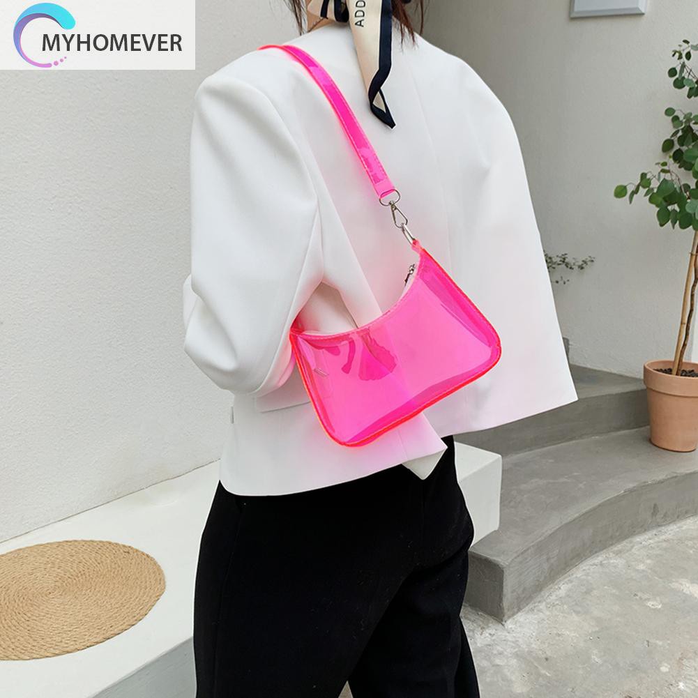 Túi đeo vai/ đeo dưới cánh tay màu trơn trong suốt phong cách cổ điển thời trang cho nữ