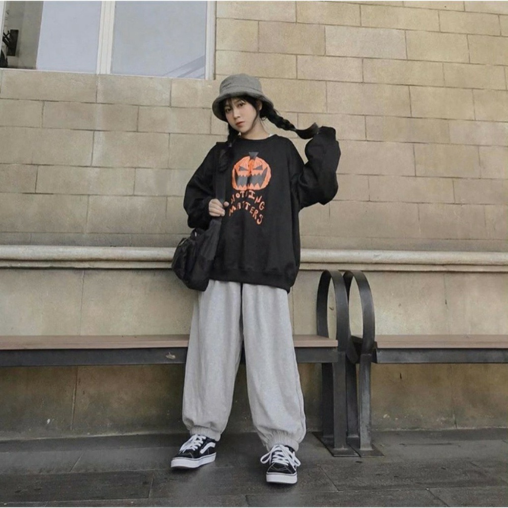 Quần Jogger trơn ống rộng vải thun da cá bo gấu mặc mùa thu đông | BigBuy360 - bigbuy360.vn