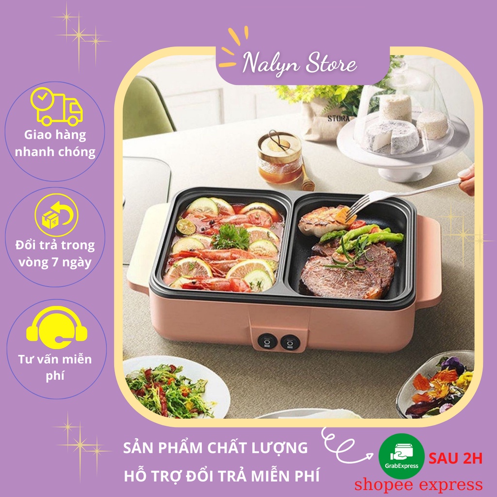 Nồi Lẩu Nướng Đa Năng Mini 2in1 Cắm Điện,Dành Cho 2 Đến 6 Người Nhỏ Xinh Tiện Lợi