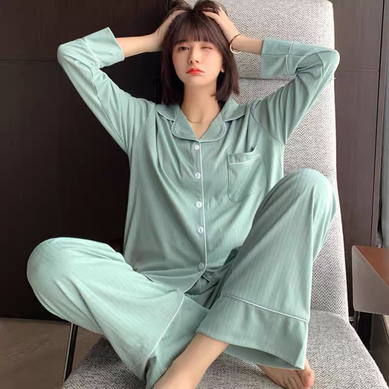 Bộ ngủ pijama nữ dài tay nữ chất chất liệu 100% cotton màu XanhMint - bộ ngủ thu đông dài tay (có bigsize) | BigBuy360 - bigbuy360.vn