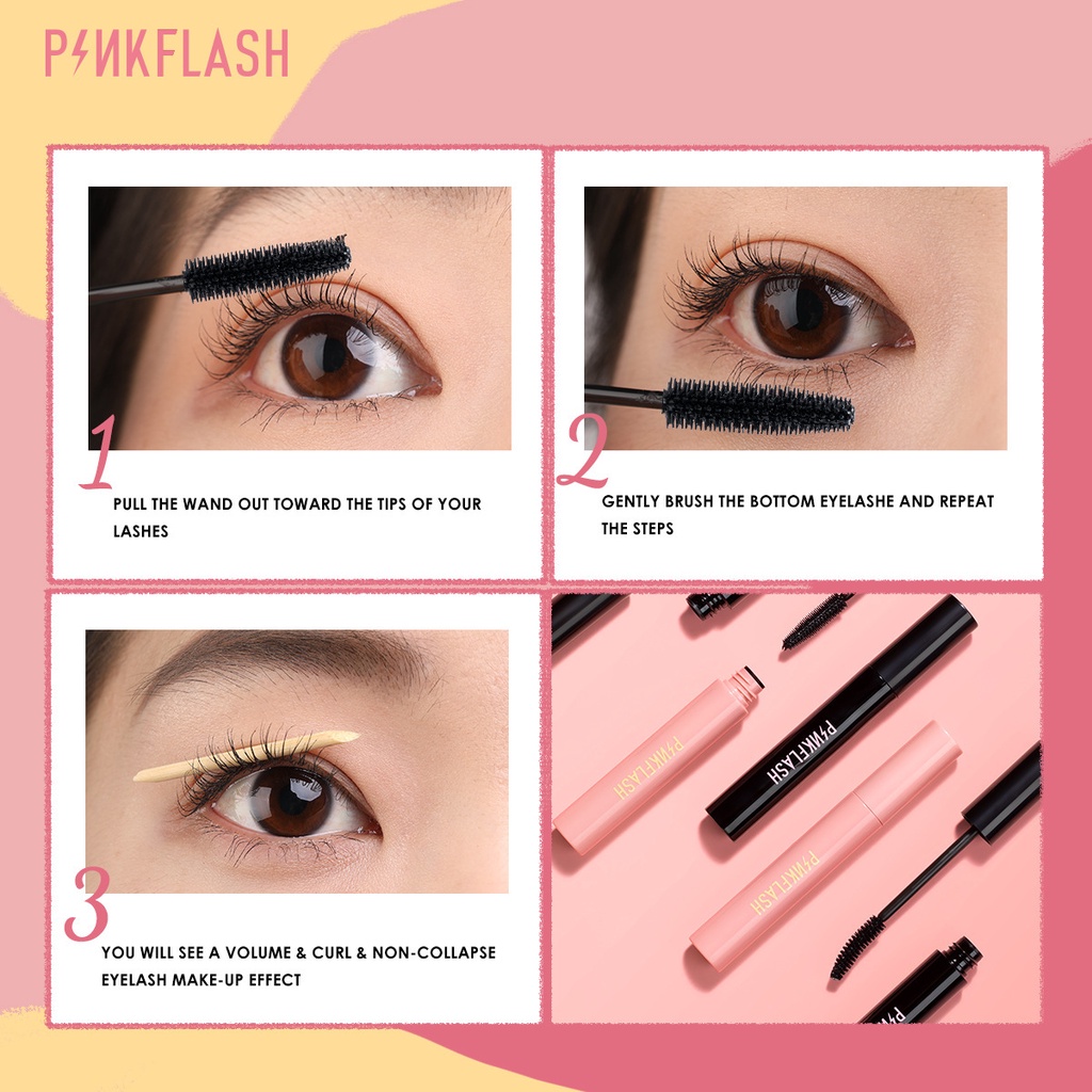 PF-E08 Mascara PINKFLASH chuốt mi trang điểm kháng nước chất lượng cao 7g