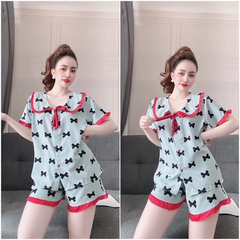 Đồ bộ nữ bigsize lụa nhật hoạ tiết cao cấp, Đồ mặc nhà pijama chất lụa form rộng
