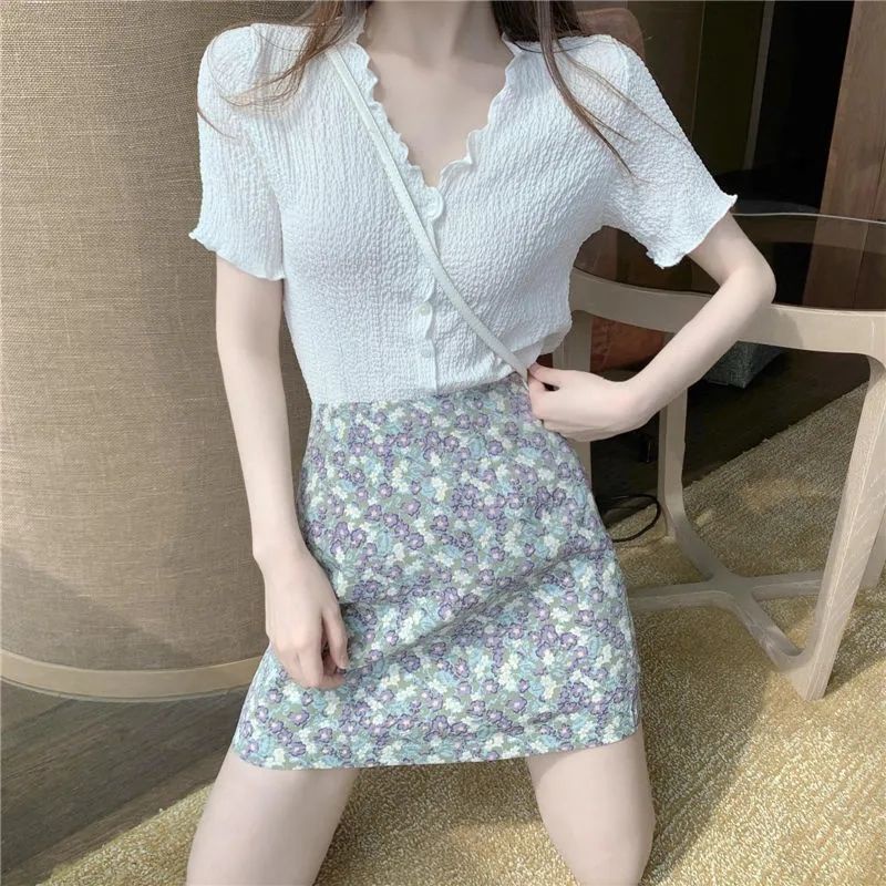 Bộ Áo Voan Tím Cổ Chữ v Tay Ngắn + Chân Váy Xếp Ly Thời Trang Cho Nữ 2022 JL-TX-178