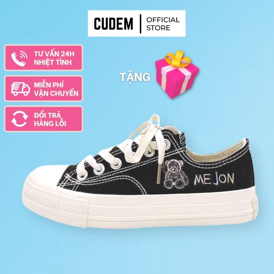 Giày nữ cổ thấp hình gấu Melon kiểu dáng thể thao bata dành cho học sinh vải canvas S38