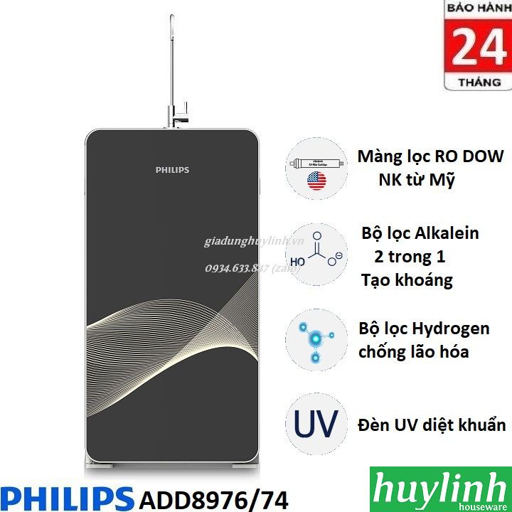 [Mã ELHAMS5 giảm 6% đơn 300K] Máy lọc nước RO Philips ADD8976 - Diệt khuẩn UV - Tặng 2 Philips AWP2712RDR - Chính hãng