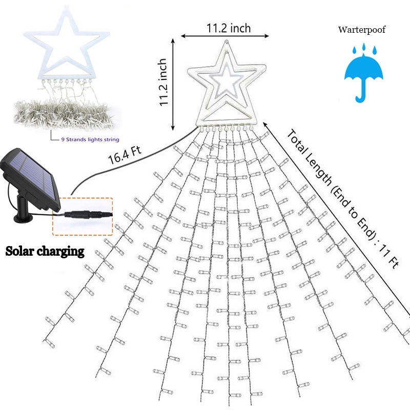 Đèn LED Năng Lượng Mặt Trời Chống Thấm Nước Hình Ngôi Sao 344 LED 8 Chế Độ Trang Trí Sân Vườn