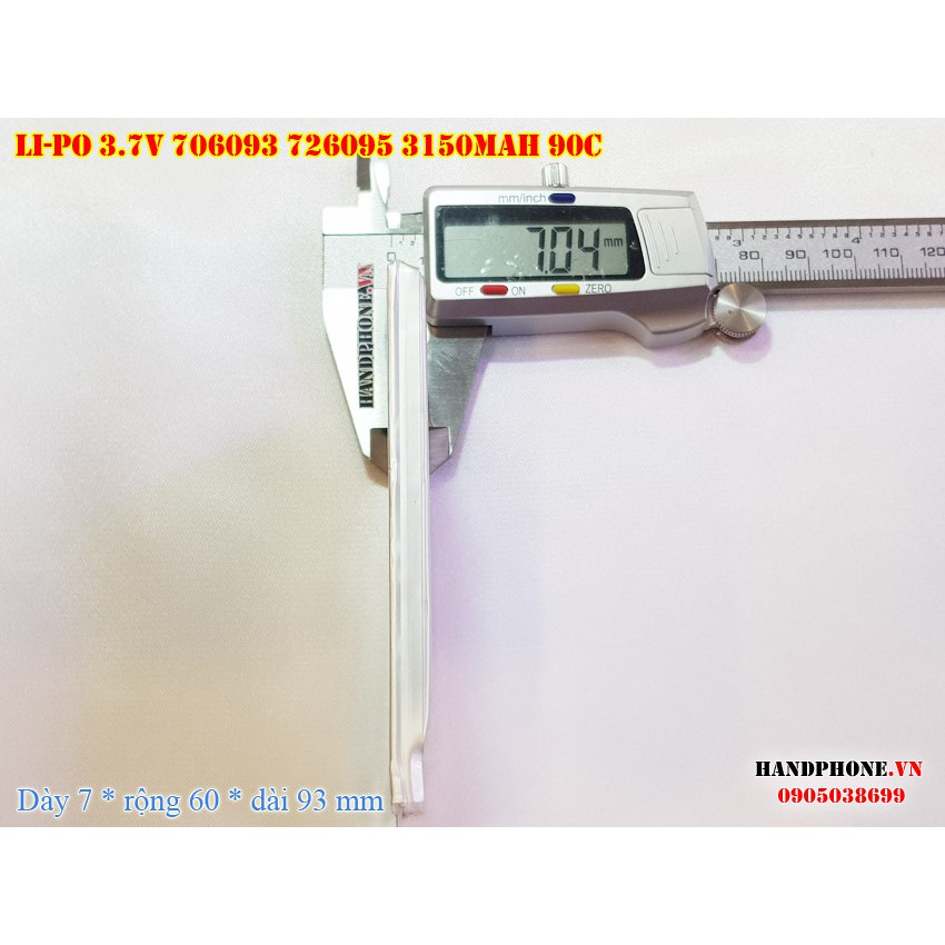 Pin Li-Po 3.7V 3150mAh 706093 726095 dòng xả cao 90C cho RC, thiết bị điện DC công suất lớn