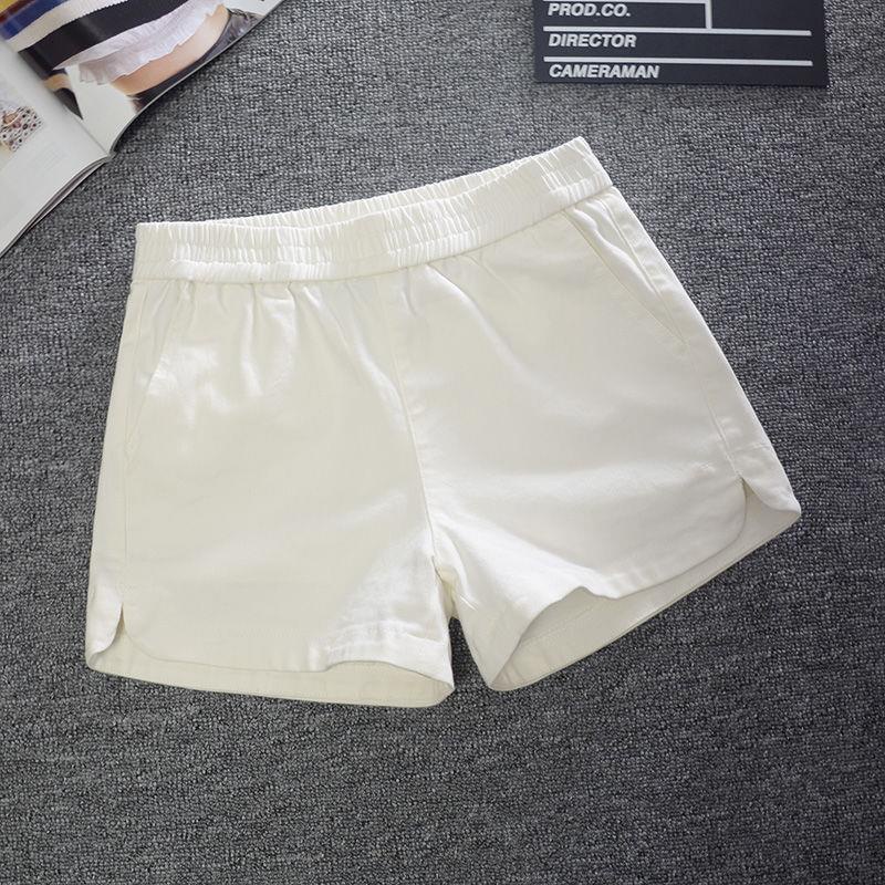 Quần Short Denim Chữ A Lưng Thun Cao Ống Rộng Màu Trắng Thời Trang Mùa Hè 2022 Mới
