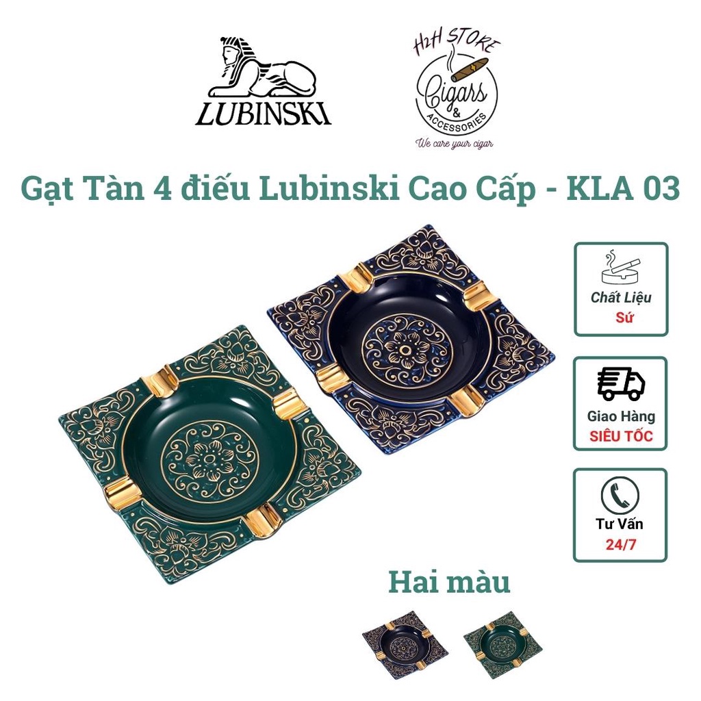 Gạt tàn xì gà, Gạt tàn Cigar 4 điếu Lubinski KLA 02 - sứ cao cấp- 2 màu xanh lam, xanh ngọc  - H2H Phụ Kiện Cigar
