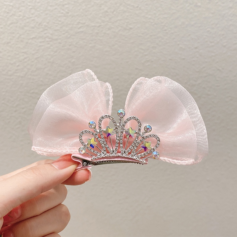 Kẹp Tóc Hình Vương Miện Phối Lưới Phong Cách Hàn Quốc Xinh Xắn Cho Bé Gái