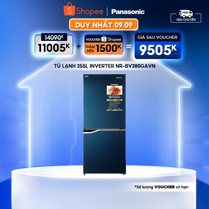 [Mã ELPANA09 giảm 5% đơn 500k] [Chỉ Giao Tại HCM] - Tủ Lạnh 2 Cánh Panasonic 255 Lít NR-BV280GAVN - Hàng Chính Hãng