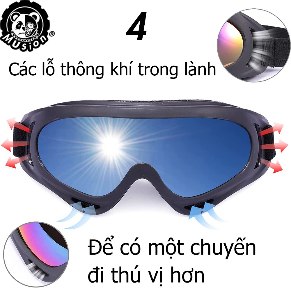 Mắt kính bảo hộ chống gió bụi sương mù chống tia UV 400 gẵn mũ bảo hiểm 1/2 và 3/4 tiện dụng