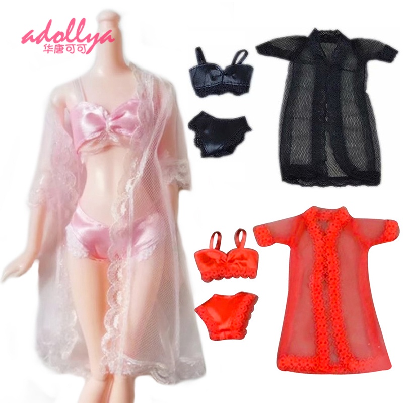 Trang phục đồ ngủ nội y 3 mảnh đáng yêu cho búp bê barbie 30cm 1/6