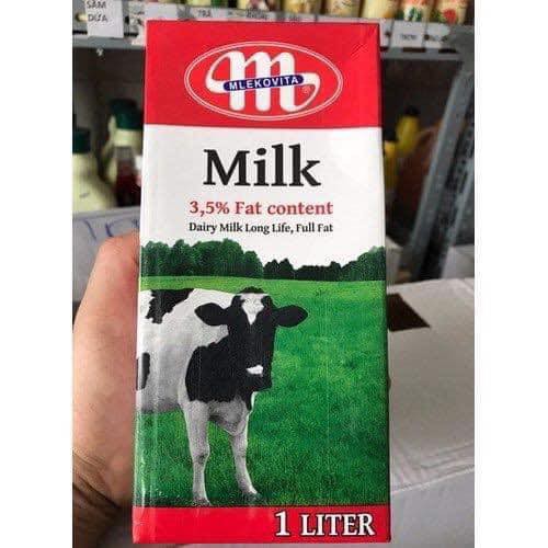 Sữa tươi Ba Lan Không Đường Mlekovita H-vollmilch UHT Milk 3.5% hộp 1L