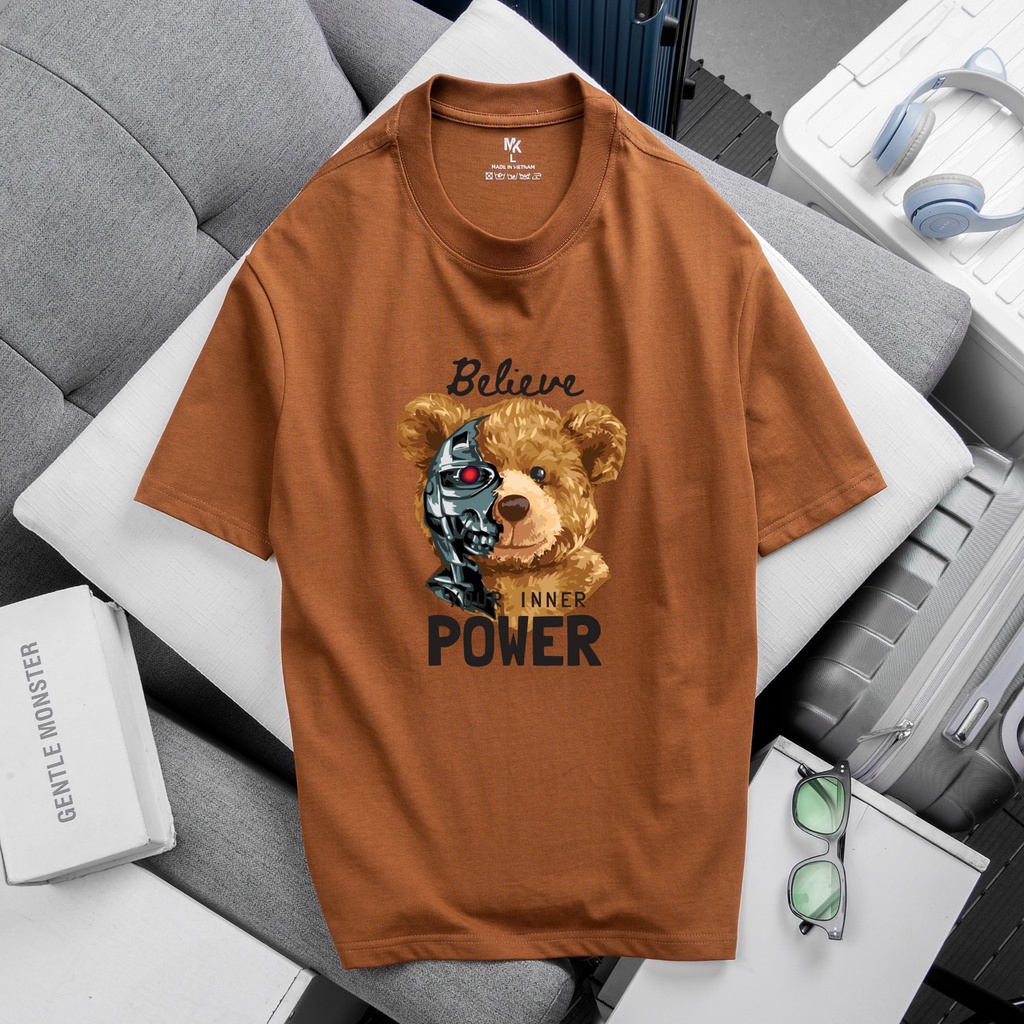Áo thun local brand nam nữ unisex form rộng tay ngắn cổ tròn in hình mặt Gấu robot có bigsize