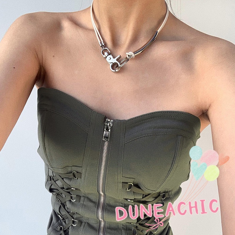 DUNEA Áo ống phối khóa kéo quyến rũ thời trang dành cho nữ