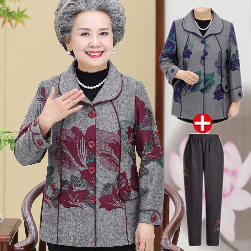 Quần áo của mẹ áo mùa thu quần áo của người già áo bà già 60 tuổi 70 áo khoác xuân thu