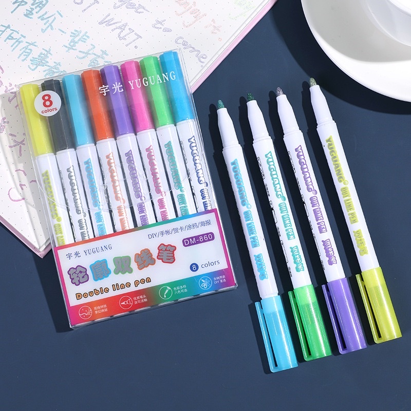 Bút kim tuyến, bút nhũ có nét viền chữ sẵn outline marker MEMO viết trang trí sổ bullet journal