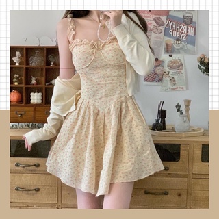 Đầm/Váy 2 dây cúp ngực hoạ tiết hoa nhí xinh