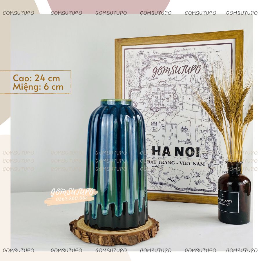Bình Hoa Gốm Hỏa Biến Đá size Nhỡ - Lọ Hoa Để Bàn Decor Trang Trí - gomsutupo Bát Tràng