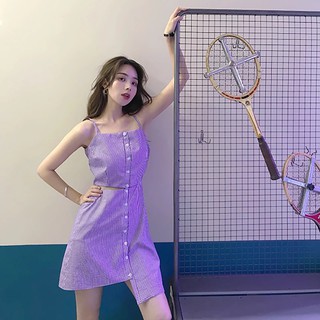 ĐẦM CARO TÍM CUT OUT LỆCH TÀ