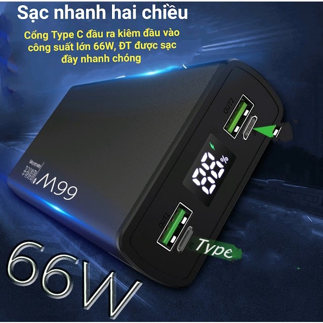 Pin Sạc Dự Phòng 20000 mAh Sạc Siêu Nhanh 66W Vỏ Hợp Kim Nhôm Sạc Nhanh 2 Chiều