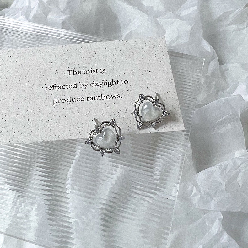 Khuyên Tai Hình Trái Tim Đính Ngọc Trai Phong Cách retro Hàn Quốc